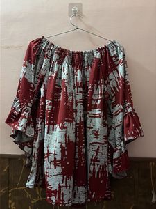 Maroon &amp; Grey Off-Shoulder Top