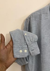 Men's Blue Linen Button-Down Shirt