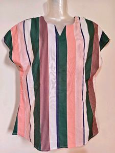 Striped V-Neck Cap Sleeve Top