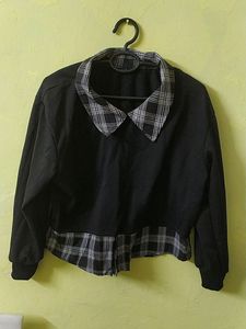 Black Plaid Collar Sweatshirt