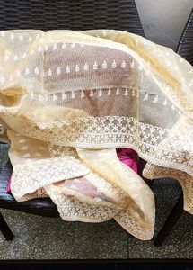 Beige Embroidered Cotton Dupatta
