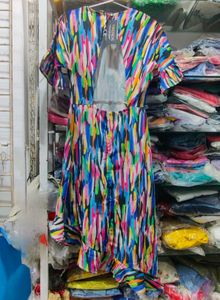 Boho Abstract Print Ruffle Dress