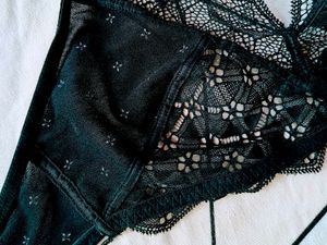 Black Lace Bralette with Delicate Chain Detail
