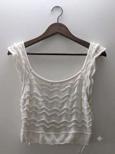 White Crochet Knit Top