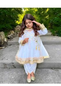 Elegant White & Gold Girls Kurta Set