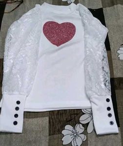 White Heart Lace Sleeve Top