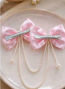 Pink Bow Pearl Hair Clips
