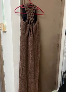 Sparkling Brown Halter Maxi Dress