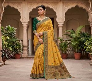 Unused Elegant Embroidered Saree, Haldi yellow