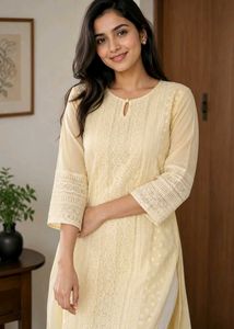 Elegant butter yellow Chikankari Kurta with pants