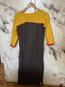 Yellow and Brown Embroidered Kurta