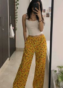 Yellow Floral Print Palazzo Pants