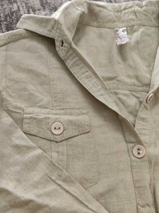 Linen Solid Beige Aline long Shirt