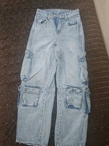 Y2K Vibe Wide-Leg Light Blue Denim Cargos