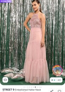 Elegant Sequin Halter Neck Gown