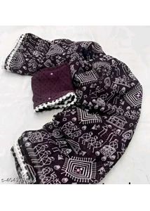 Elegant Maroon &amp; White Printed Saree