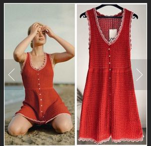 Zara Crochet Red Button Dress