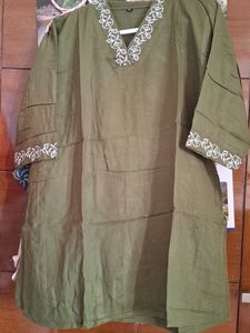 Olive Green Embroidered Kurta