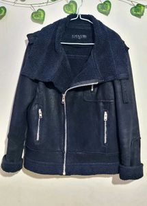 Black Faux Suede &amp; Shearling Jacket