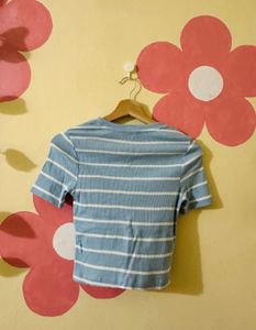 Blue &amp; White Striped Cropped T-Shirt