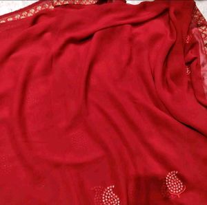 Vibrant Red Embroidered Saree