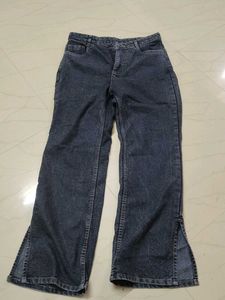 Stylish Dark Wash Split Hem Jeans