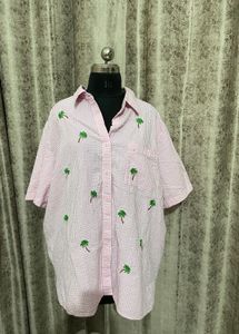 2XL imported  Pink Gingham Palm Tree Shirt