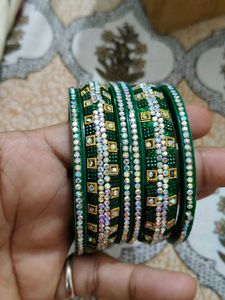 Sparkling Green Stone Bangles Set