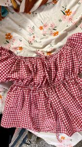 Red Gingham Off-Shoulder Top