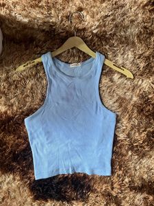 Light Blue Ribbed Crop Tank Top