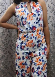 New Look White Floral Tie Neck Closure Jumpsuit