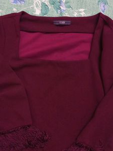Maroon Tunic Top with Fringe Sleeves