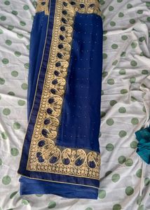 Royal Blue Saree with Gold Embroidery