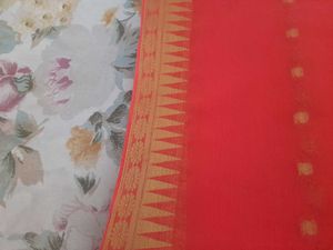 Vibrant Orange Saree with Golden