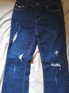 Ribbed Denim Capri