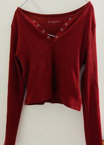 Maroon Ribbed Long Sleeve Top