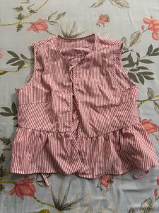 Striped Peplum Top with Tie-Up Detail