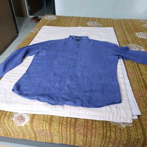 Men's Blue Band Collar Shirt