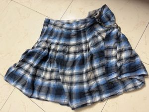 Blue Plaid Skirt with Chain Detail