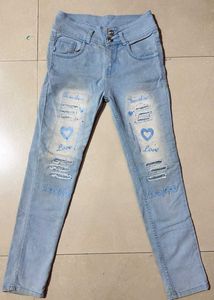 Light Wash Distressed Jeans with Heart Detail