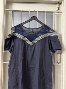 Navy Blue Cold Shoulder Top