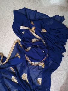 Elegant Navy Blue Saree with Gold Embellishments