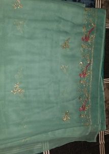 Elegant Teal Saree with Embellishments