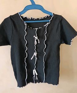 Cute Black Bow Detail Top