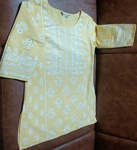 Yellow Embroidered Short Kurti