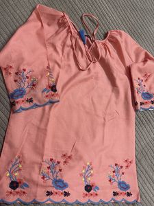 Embroidered Peach Kurta