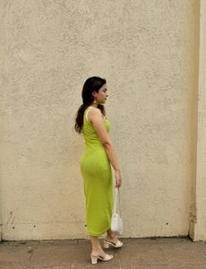 New Lime Green Bodycon Midi Dress