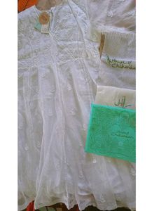 Branded White Organza Chikankari anarkali Kurta