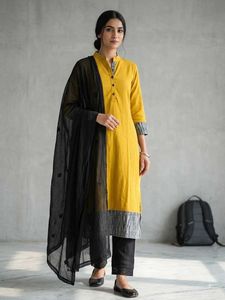 Yellow Kurta with Black Dupatta