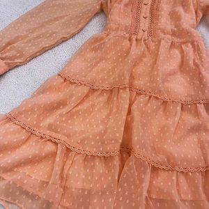 Peach Chiffon Tiered Mini Dress